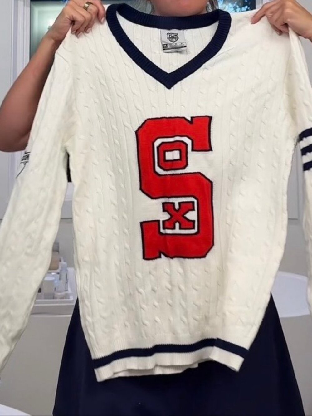 Chicago White Sox Cable Knit Varsity Sweater - White, Size M